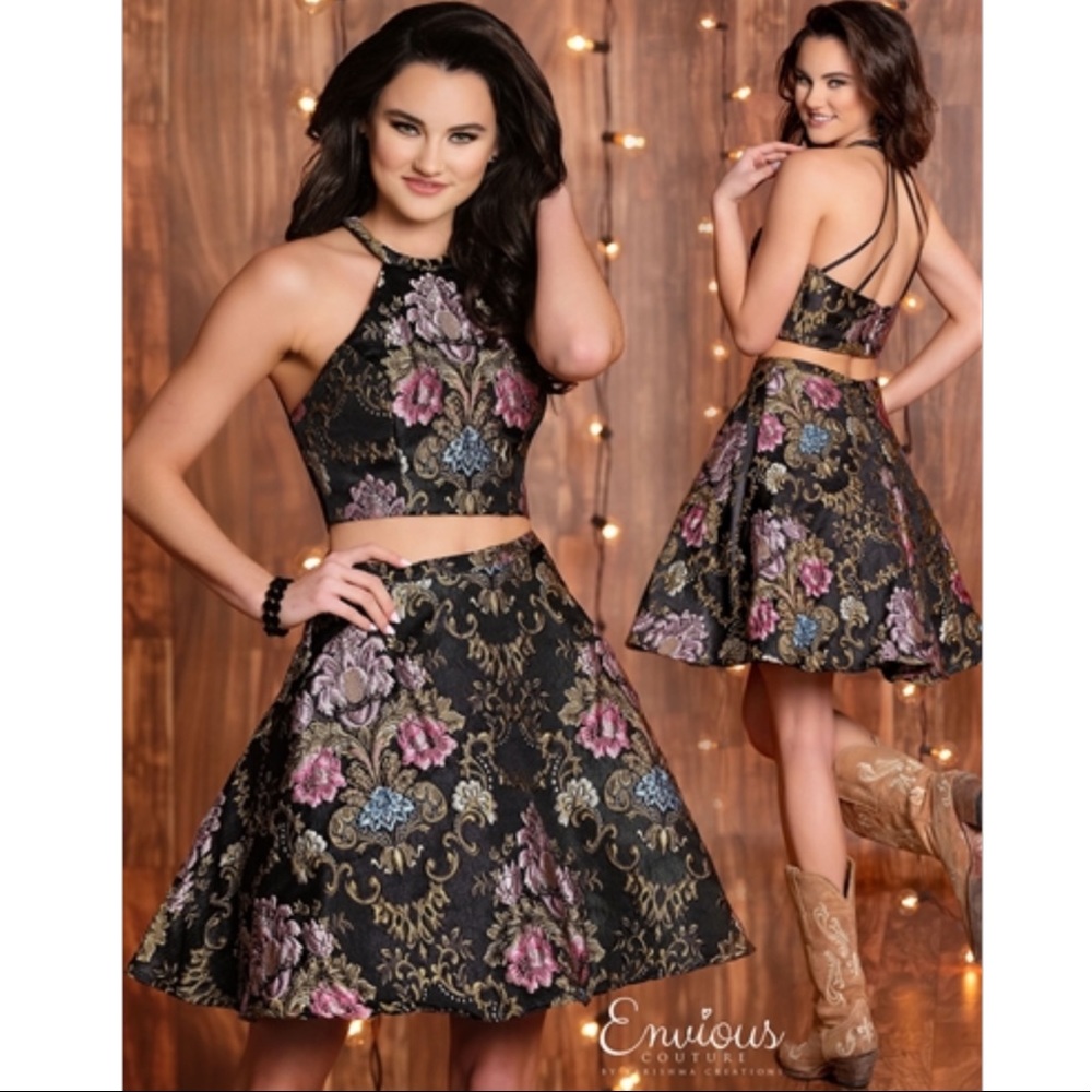 E1321 envious black/multicolored short dress